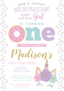Donut & Unicorn First Birthday Invitation - www.printerfairy.com: Donut&Unicorn002