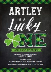 Lucky One Birthday Invitation with Photo (black background, white) - www.printerfairy.com: Lucky One Birthday Invitation with Photo (black background, white) - www.printerfairy.com