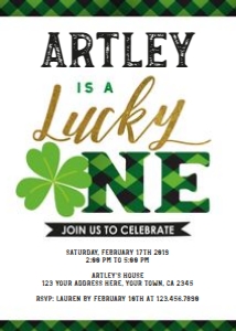 Lucky One Birthday Invitation (white background, gold) - www.printerfairy.com: Lucky One Birthday Invitation (white background, gold) - www.printerfairy.com
