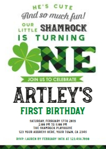 Little Shamrock First Birthday Invitation - www.printerfairy.com: Little Shamrock First Birthday Invitation - www.printerfairy.com