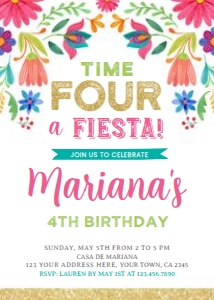 Time FOUR a Fiesta Birthday Invitation - www.printerfairy.com: Time FOUR a Fiesta Birthday Invitation - www.printerfairy.com