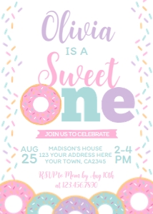 Sweet One Birthday Invitation (pink white) - www.printerfairy.com: Sweet One Birthday Invitation (pink white) - www.printerfairy.com