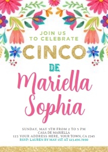 Fiesta Floral Cinco de Mayo Birthday Invitation - www.printerfairy.com: Fiesta_CINCO001