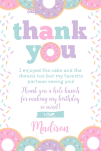 Donut Thank You Card (pink white) - www.printerfairy.com: Donut Thank You Card (pink white) - www.printerfairy.com