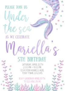Mermaid Birthday Invitation - www.printerfairy.com design preview
