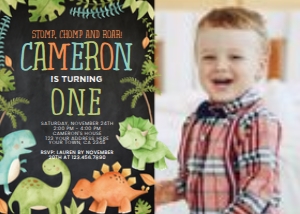 Dinosaur Invitation with Photo (blue, orange, green, black) - www.printerfairy.com: Dinosaur Invitation with Photo (blue, orange, green, black) - www.printerfairy.com