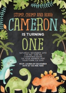 Dinosaur Invitation (blue, orange, green, black) - www.printerfairy.com: Dinosaur Invitation (blue, orange, green, black) - www.printerfairy.com
