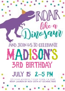 Dinosaur Birthday Invitation (purple) - www.printerfairy.com design preview
