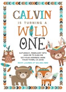 Wild One Tribal Invitation - www.printerfairy.com design preview