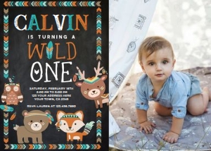Wild One Tribal Birthday Invitation with Photo (black background) - www.printerfairy.com design preview
