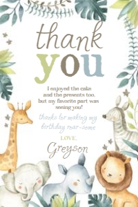 Jungle Party Thank You Card (white) - www.printerfairy.com: Jungle Party Thank You Card (white) - www.printerfairy.com