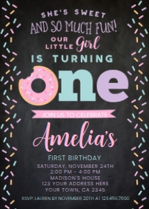 Donut First Birthday Invitation - www.printerfairy.com: Donut_Invitation004-Black