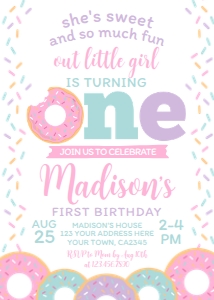 Donut First Birthday Invitation (bite) - www.printerfairy.com: Donut First Birthday Invitation (bite) - www.printerfairy.com