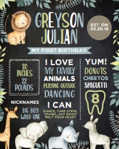 Jungle Birthday Milestones Board (black) - www.printerfairy.com: Jungle Birthday Milestones Board (black) - www.printerfairy.com