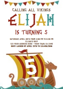 Longship Viking Birthday Invitation (white background) - www.printerfairy.com: Longship Viking Birthday Invitation (white background) - www.printerfairy.com
