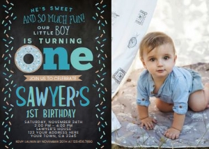 Donut Birthday Invitation with Picture (blue, black) - www.printerfairy.com: Donut Birthday Invitation with Picture (blue, black) - www.printerfairy.com
