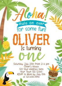 Luau Birthday Party Invitation (one, orange white) - www.printerfairy.com design preview