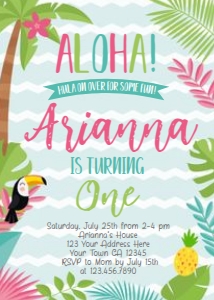 Luau Birthday Party Invitation (blue pink) - www.printerfairy.com design preview
