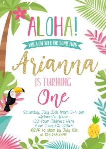 Luau Birthday Party Invitation (one, pink white) - www.printerfairy.com design preview