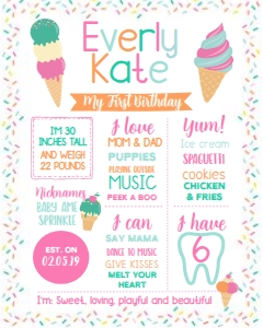 Ice Cream Birthday Board (pink, orange) - www.printerfairy.com: Ice Cream Birthday Board (pink, orange) - www.printerfairy.com