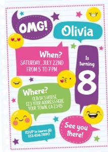 Emoji Birthday Invitation - www.printerfairy.com design preview