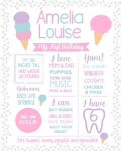 Ice Cream Birthday Board (pink white) - www.printerfairy.com: Ice Cream Birthday Board (pink white) - www.printerfairy.com
