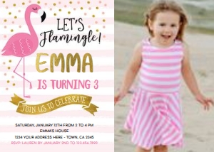 Flamingo Party Birthday Invitation with Photo - www.printerfairy.com: Flamingo Party Birthday Invitation with Photo - www.printerfairy.com