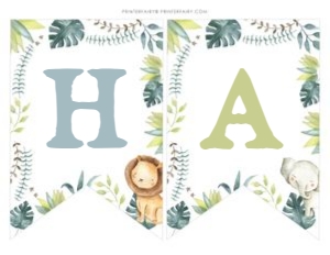 Jungle Birthday Banner (green white) - www.printerfairy.com: Jungle Birthday Banner (green white) - www.printerfairy.com