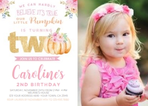 Little Pumpkin - 2nd Birthday Invitation With Photo - www.printerfairy.com design preview