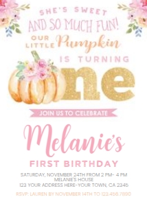 Little Pumpkin First Birthday Invitation - www.printerfairy.com: Little Pumpkin First Birthday Invitation - www.printerfairy.com