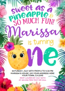 Pineapple 1st Birthday Party Invitation - www.printerfairy.com design preview
