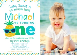 Pineapple First Birthday Invitation with Photo - www.printerfairy.com design preview