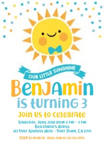 Little Sunshine Birthday Invitation - www.printerfairy.com: Little Sunshine Birthday Invitation - www.printerfairy.com