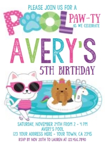 Pool Pawty Birthday Invitation - www.printerfairy.com design preview
