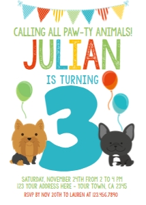 Puppy Third Birthday Party Invitation - www.printerfairy.com design preview