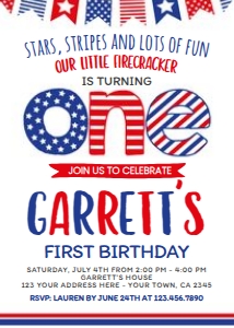 4th July First Birthday Invitation - www.printerfairy.com: 4th July First Birthday Invitation - www.printerfairy.com