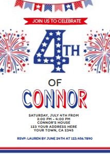 4th July 4th Birthday Invitation - www.printerfairy.com: 4th July 4th Birthday Invitation - www.printerfairy.com