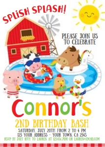 Farm Pool Party Birthday Invitation - www.printerfairy.com * design preview