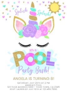 Unicorn Pool Party Birthday Invitation - www.printerfairy.com: Unicorn Pool Party Birthday Invitation - www.printerfairy.com