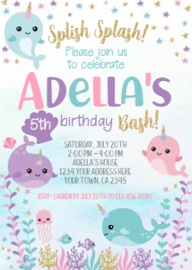 Narwhals Birthday Invitation - www.printerfairy.com design preview