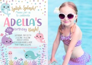 Narwhals Birthday Invitation with Photo - www.printerfairy.com design preview