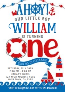 Nautical First Birthday Invitation - www.printerfairy.com design preview