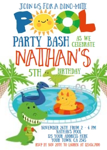 Dinosaur Pool Party Birthday Invitation - www.printerfairy.com design preview