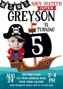 Pirate Invitation (place your face, white background) - www.printerfairy .com design preview
