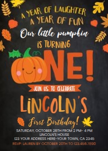 Little Pumpkin First Birthday Invitation - www.printerfairy.com: Little Pumpkin First Birthday Invitation - www.printerfairy.com