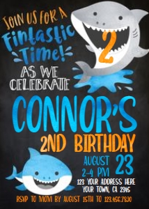 Shark Birthday Invitation - www.printerfairy.com design preview