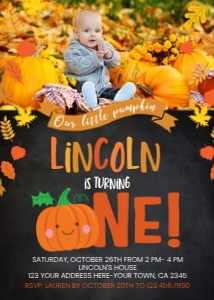 Little Pumpkin First Birthday Invitation with Photo - www.printerfairy.com: Little Pumpkin First Birthday Invitation with Photo - www.printerfairy.com