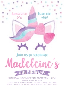 Unicorn Birthday Invitation - www.printerfairy.com: Unicorn Birthday Invitation - www.printerfairy.com