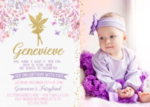 Fairies Birthday Party Invitation with Photo - www.printerfairy.com design preview