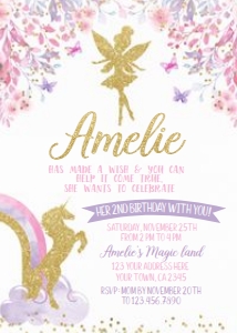 Fairy & Unicorn Birthday Party Invitation - www.printerfairy.com design preview